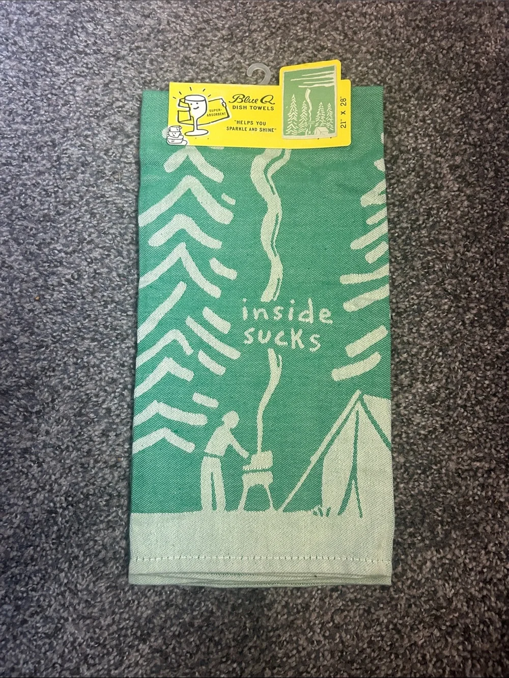 Blue Q Green & Cream 'Inside Sucks' Camping Dish Towel
